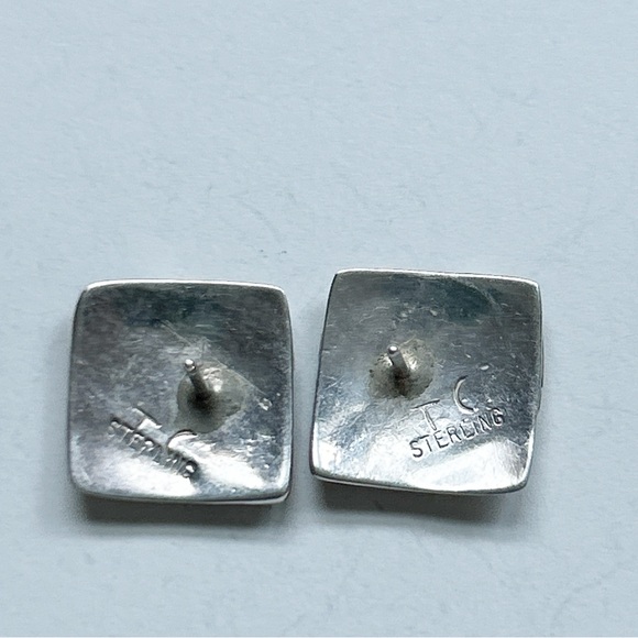 Vintage Tommy Charlie Navajo Sterling Silver Gold Sculptural Earrings - Picture 10 of 10